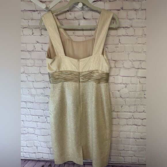 Kay Unger Cream Gold Tweed Silk Bodice Dress with Matching Silk Lined Jacket 10 - Picture 5 of 15